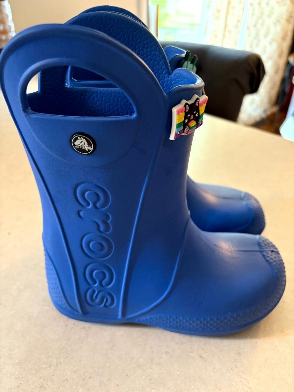 Crocs Boots Kids J1 Blue Handle It Rain Boot Pull On Waterproof Lightweight